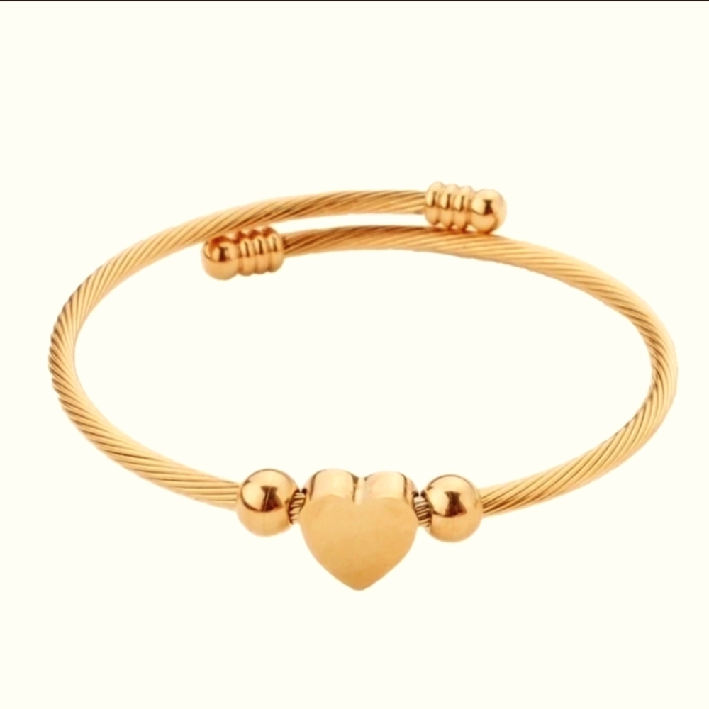 Gold Heart Bangle Bracelet